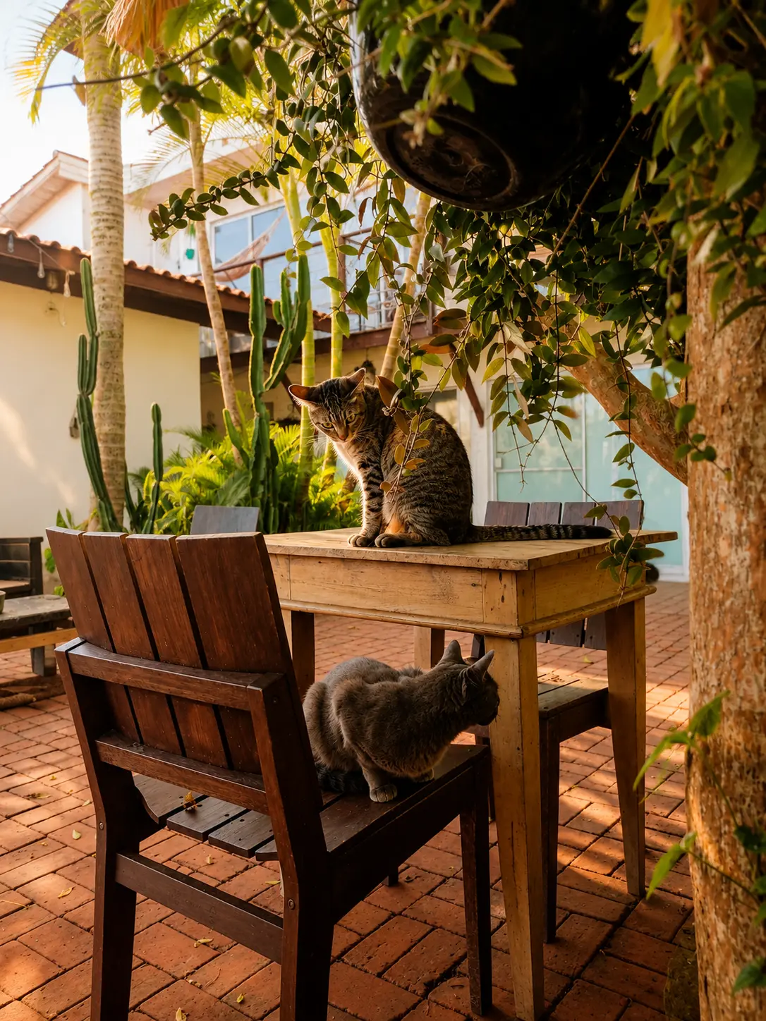 Pique Pique, Pochoclo e Magoo — os três gatos residentes da Lagoa Nômade